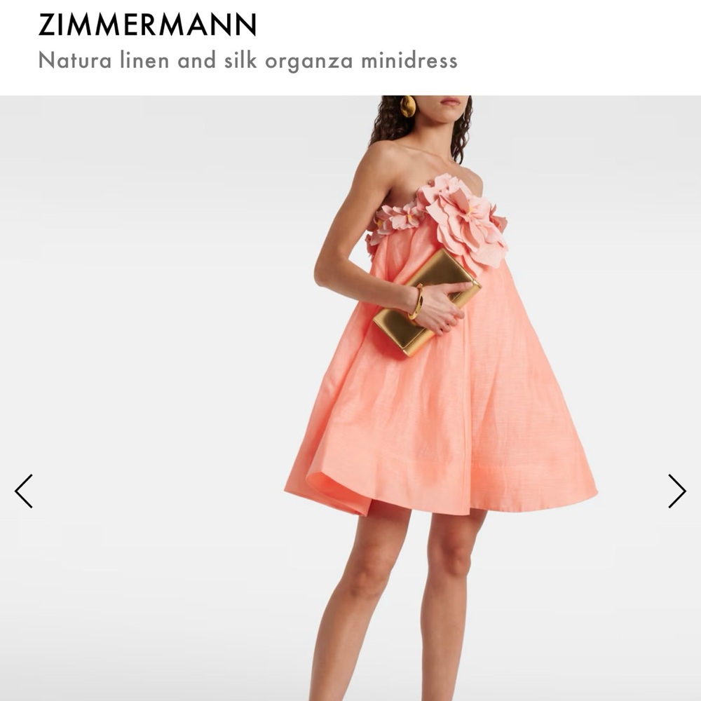 $1,950 ZIMMERMANN Natura appliquéd linen and silk-blend mini dress AU 2, US 8